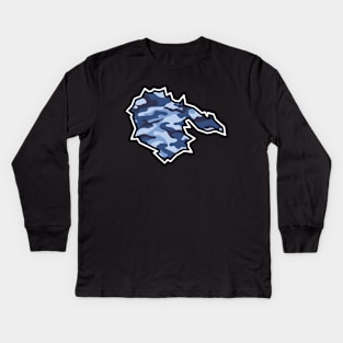 Hornby Island SIlhouette in Blue Camouflage - Army Camo Pattern - Hornby Island Kids Long Sleeve T-Shirt